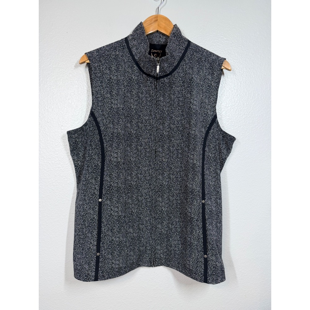 Chico's Zenergy Vest Women Size 3 XL Black White Herringbone Full Zip Athleisure